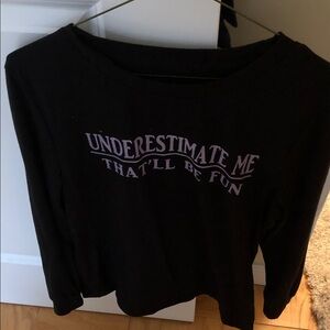 Black Long Sleeve Shirt with Purple Text